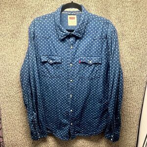Levis Western Shirt Mens Shirt XL‎ Blue Floral Cotton Modern Fit Pearl Snap Up